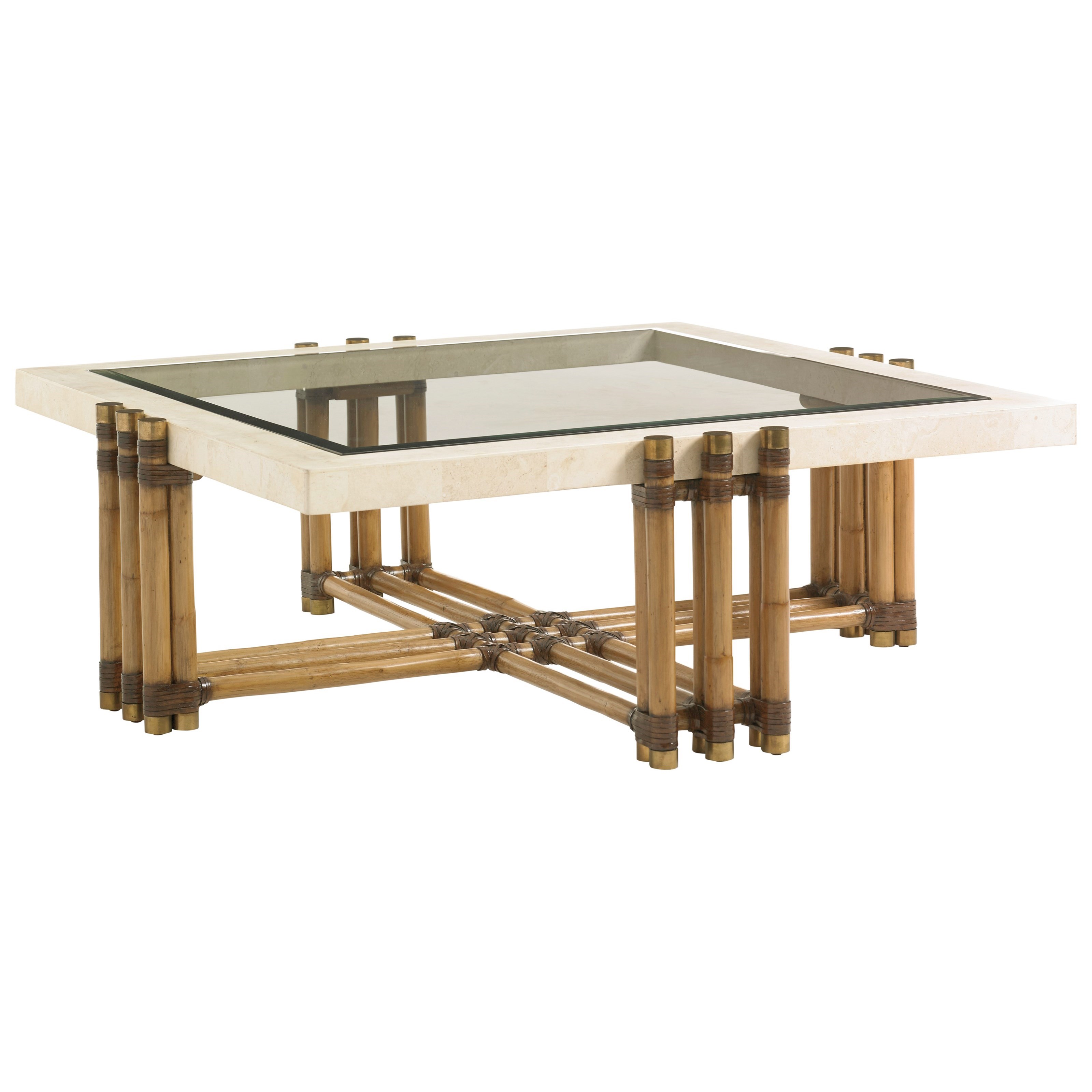 Tommy Bahama Home Twin Palms Weston Square Cocktail Table with Glass